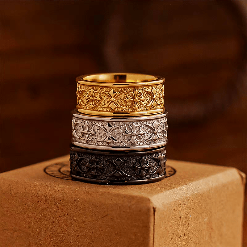 Rumor Cross Flower Ring – Vintage Carved Titanium Steel Band - Night Works