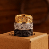 Rumor Cross Flower Ring – Vintage Carved Titanium Steel Band - Night Works