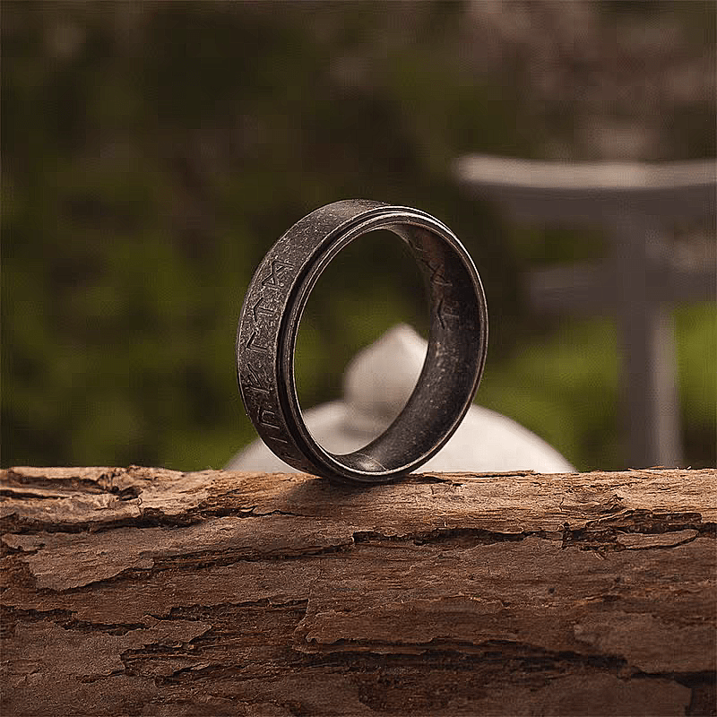 Rune's Oath Viking Ring – Titanium Steel Norse Band - Night Works