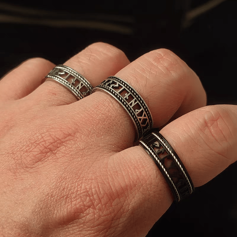 Runic Blessing Ring – Norse Rune Hollow Cut Stainless Steel Ring - Night Works