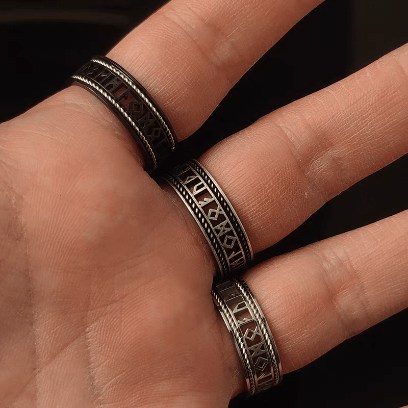Runic Blessing Ring – Norse Rune Hollow Cut Stainless Steel Ring - Night Works