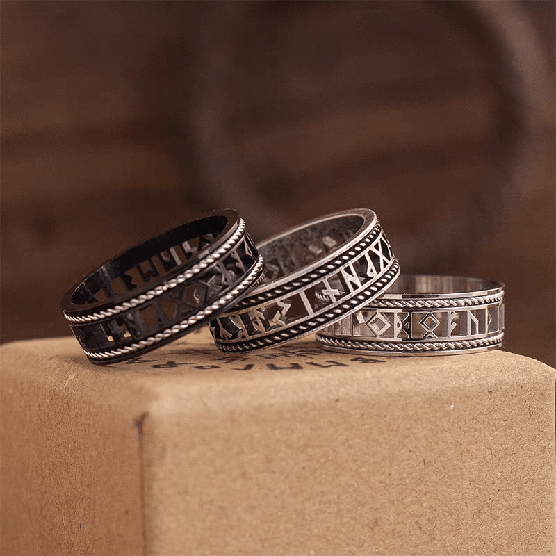 Runic Blessing Ring – Norse Rune Hollow Cut Stainless Steel Ring - Night Works