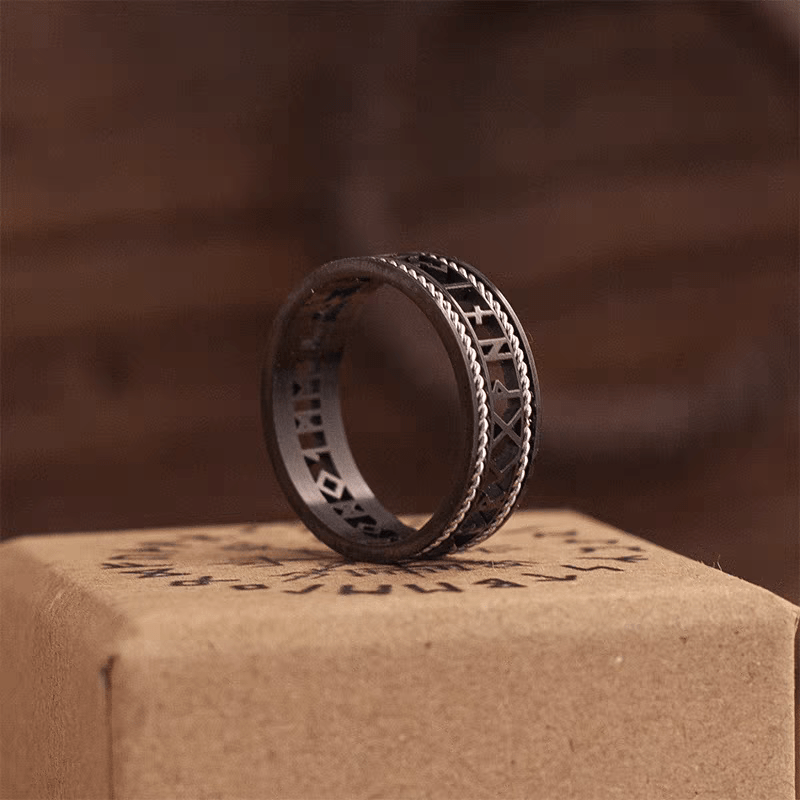 Runic Blessing Ring – Norse Rune Hollow Cut Stainless Steel Ring - Night Works
