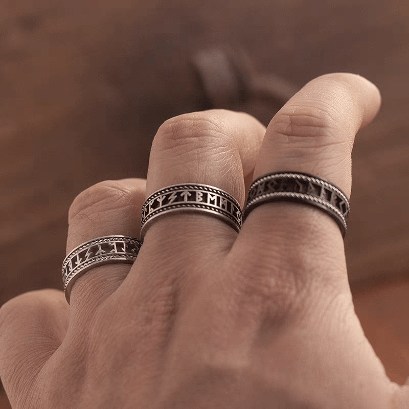 Runic Blessing Ring – Norse Rune Hollow Cut Stainless Steel Ring - Night Works