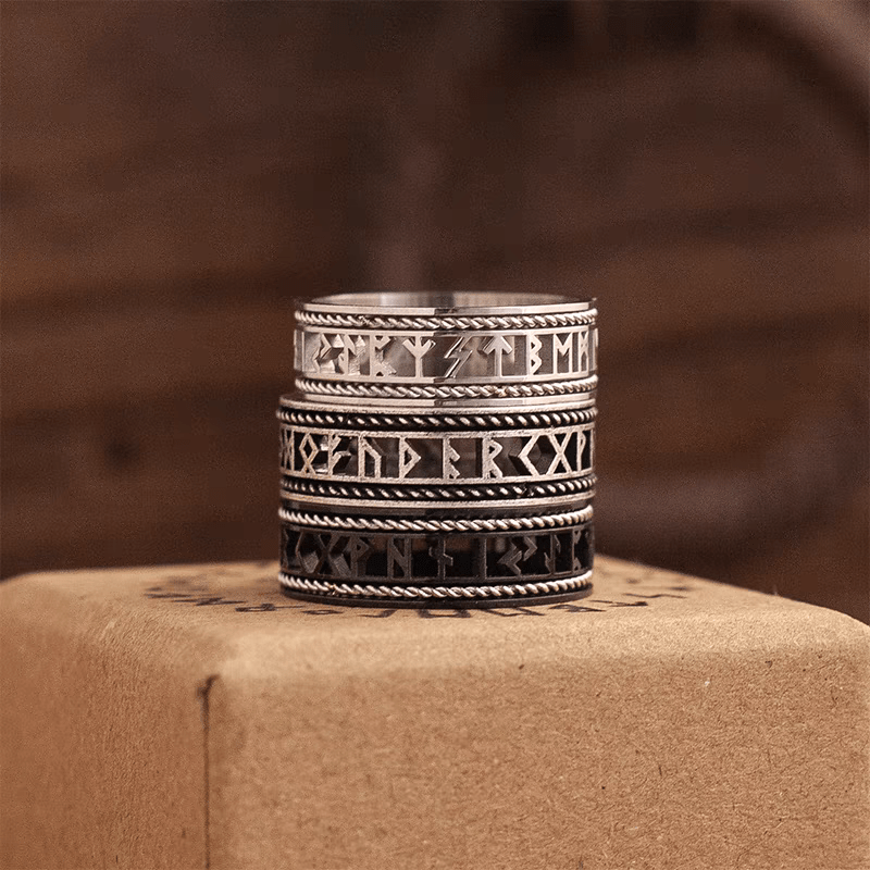 Runic Blessing Ring – Norse Rune Hollow Cut Stainless Steel Ring - Night Works