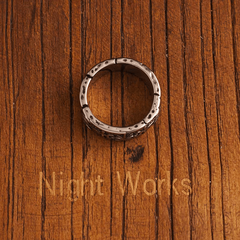 Safe Harbor Anchor & Helm Ring – Vintage Nautical Titanium Steel Band - Night Works