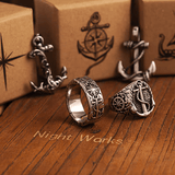 Safe Harbor Anchor & Helm Ring – Vintage Nautical Titanium Steel Band - Night Works