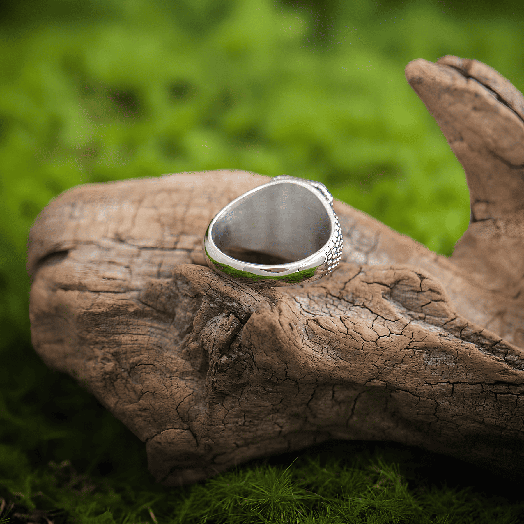 Scarlet & Black Stone Gothic Vintage Titanium Steel Ring - Night Works