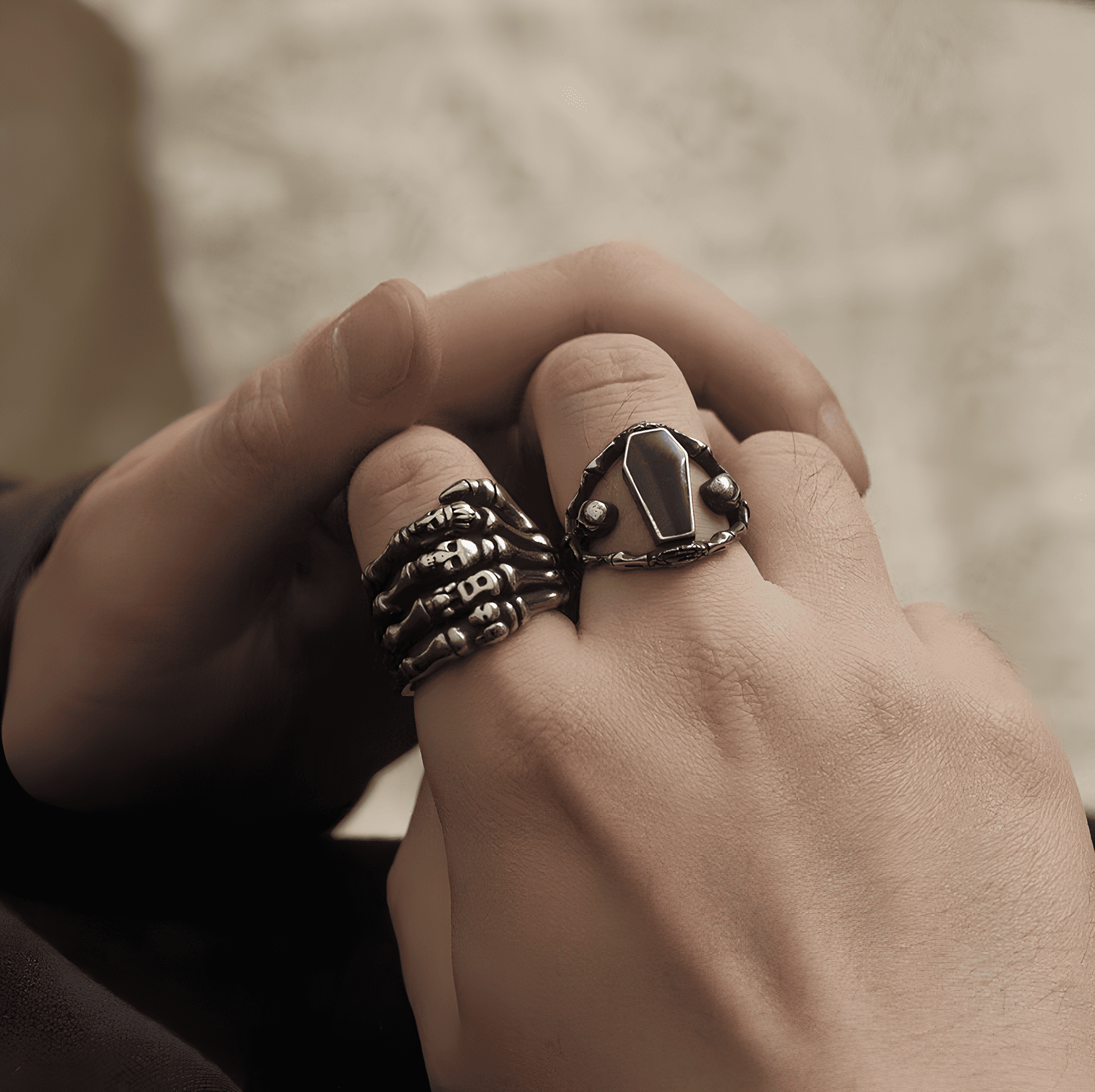 Skeleton Hand Ring - Gothic Titanium Steel Jewelry - Night Works