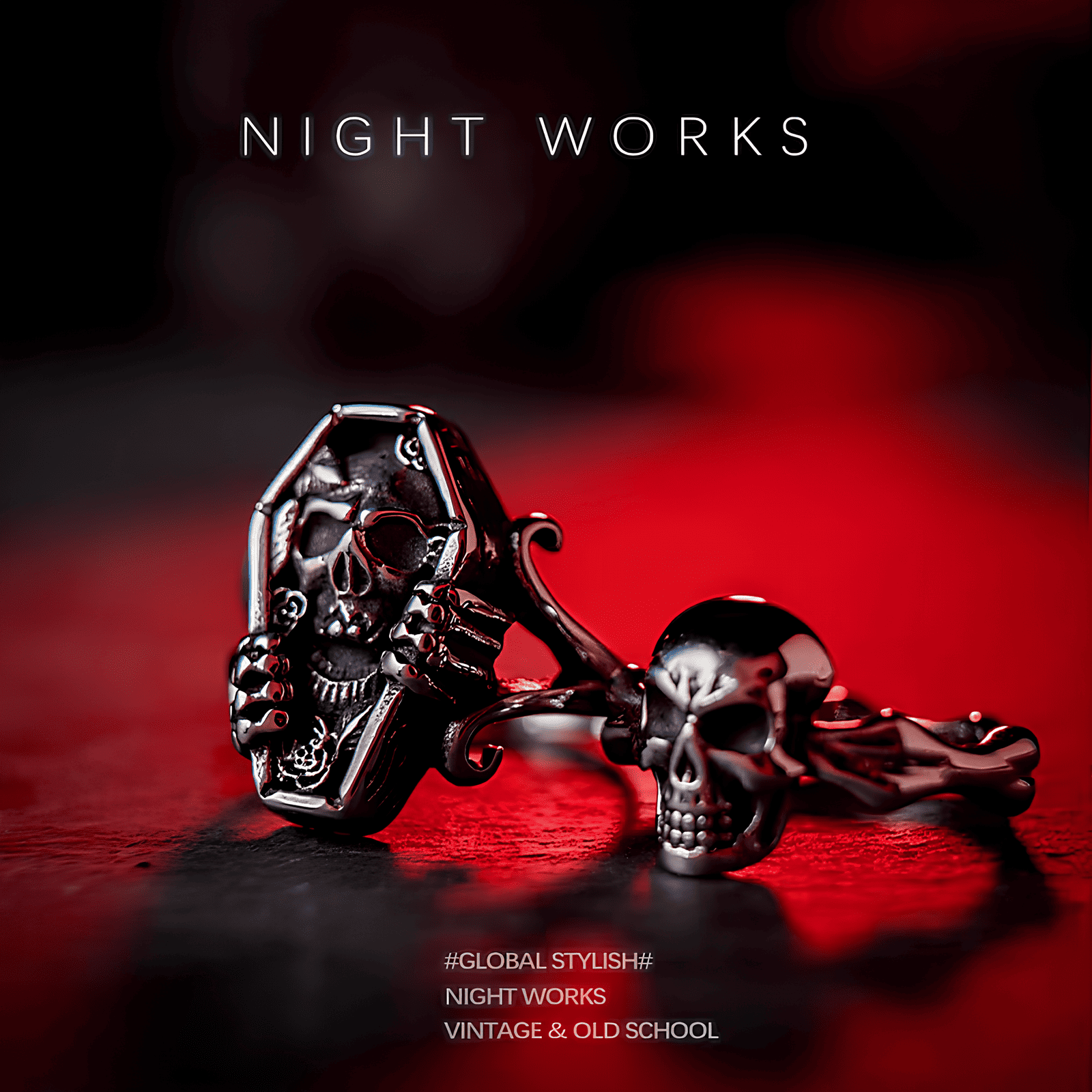 Skull Coffin Ring - Gothic Titanium Steel Jewelry - Night Works