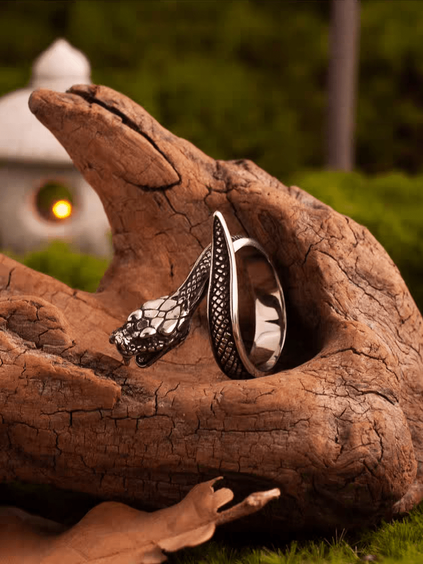 Snake Ring – Gothic Titanium Steel Serpent Band with Scales - Night Works