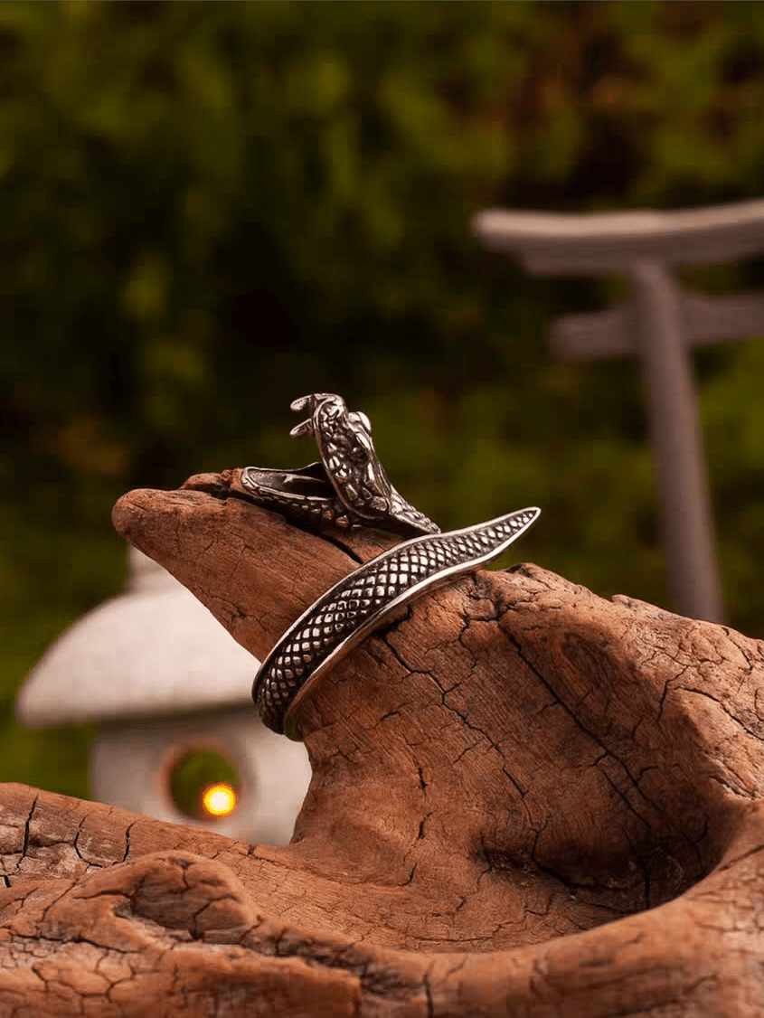 Snake Ring – Gothic Titanium Steel Serpent Band with Scales - Night Works