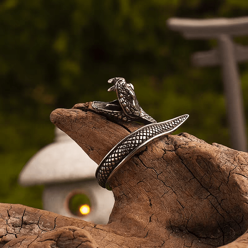 Snake Ring – Gothic Titanium Steel Serpent Band with Scales - Night Works