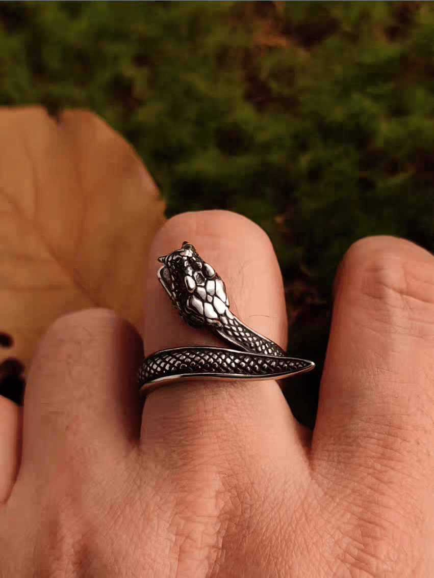 Snake Ring – Gothic Titanium Steel Serpent Band with Scales - Night Works