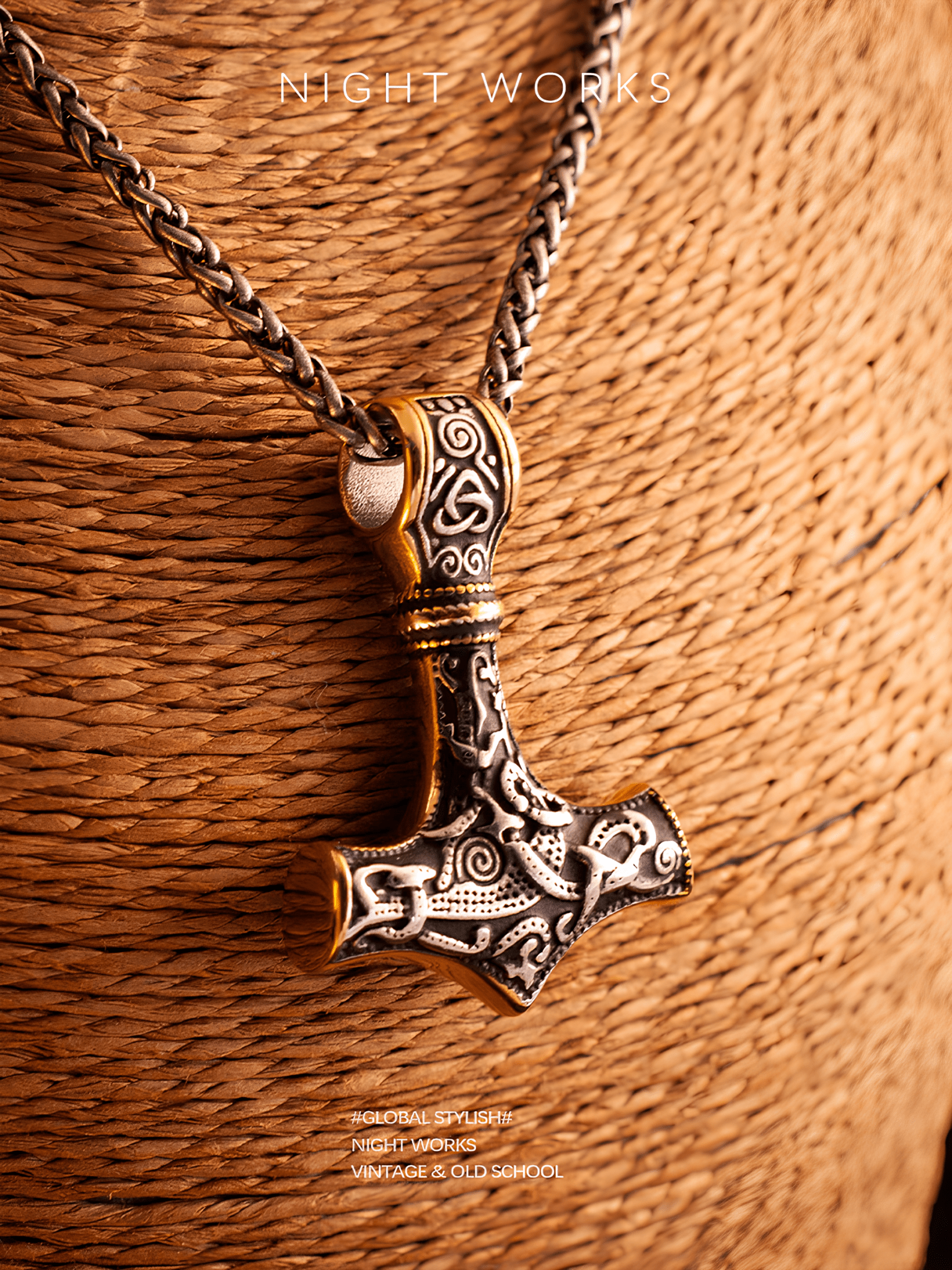 Thor’s Hammer Mjolnir Necklace – Norse Viking Stainless Steel Pendant - Night Works