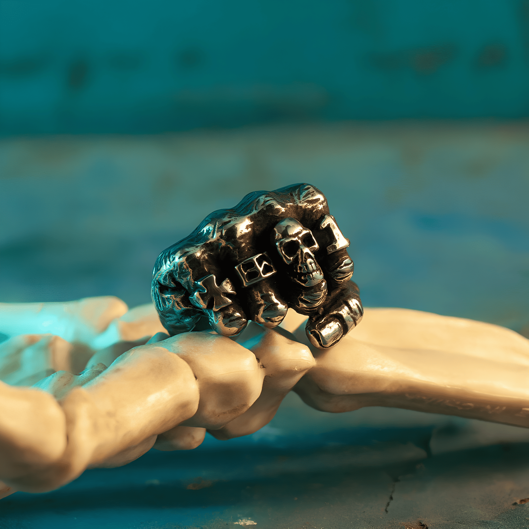 Titanium Steel Knuckle Skull Ring - American Retro Street Style - Night Works