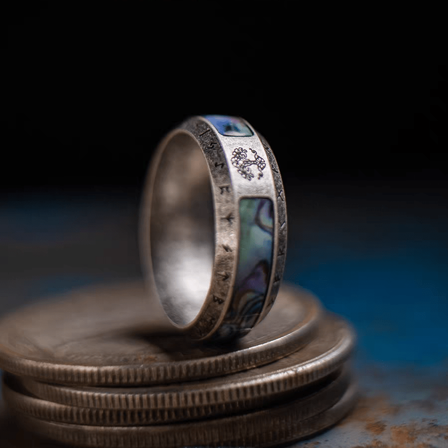 Tree of Life Stainless Steel Shell Viking Ring - Night Works