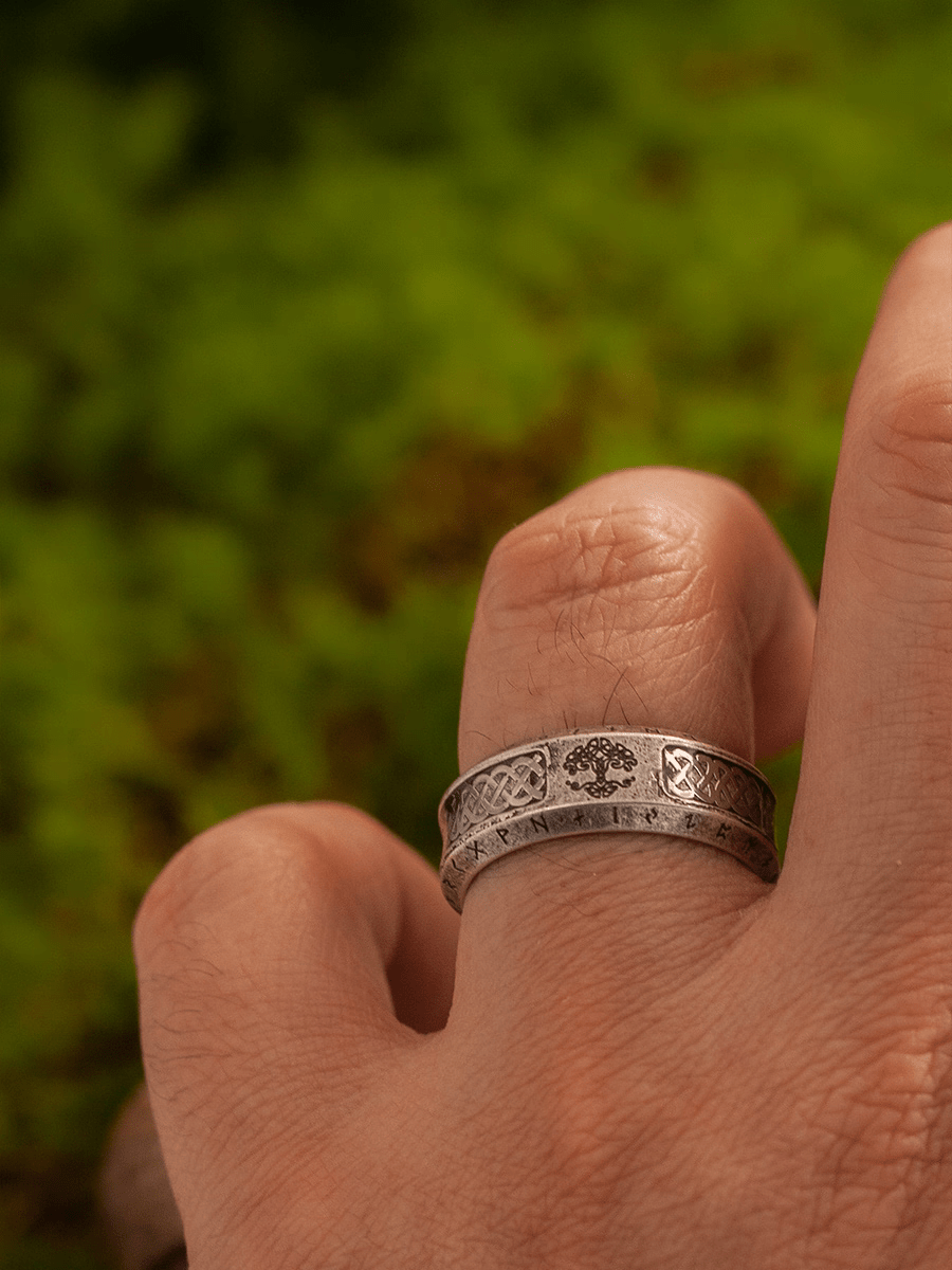 Tree of Life Stainless Steel Shell Viking Ring - Night Works