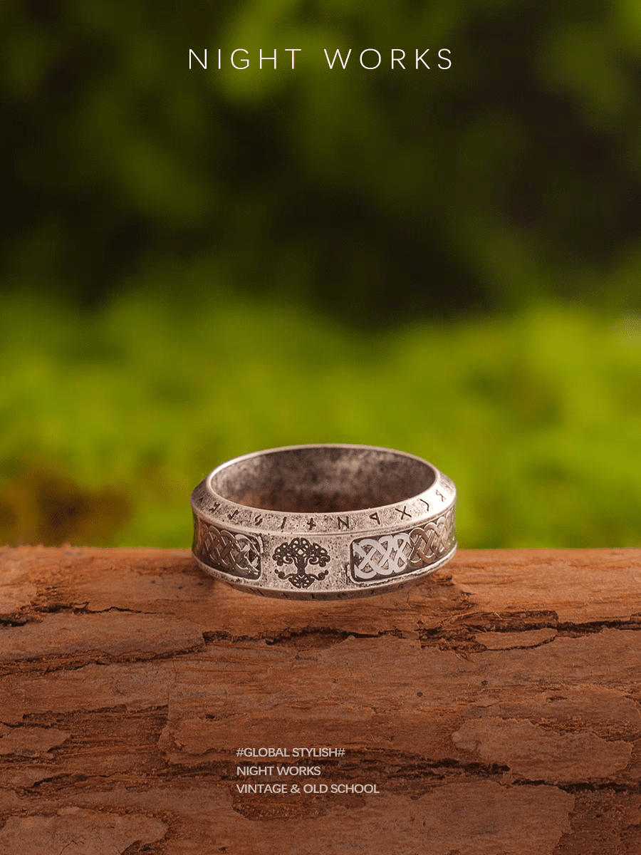 Tree of Life Stainless Steel Shell Viking Ring - Night Works