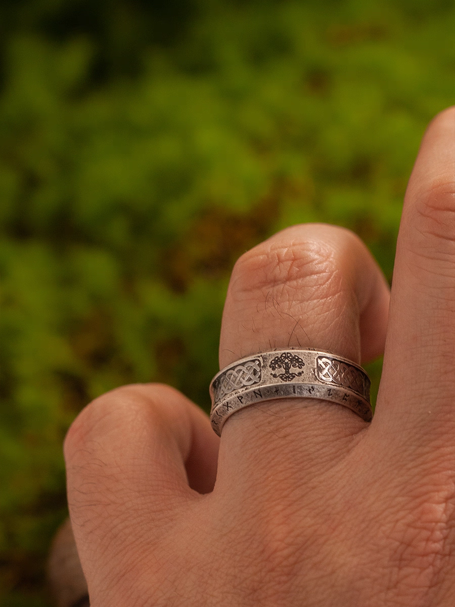 Yggdrasil Tree of Life Nordic Ring – Viking Rune Celtic Knot Stainless Steel Band