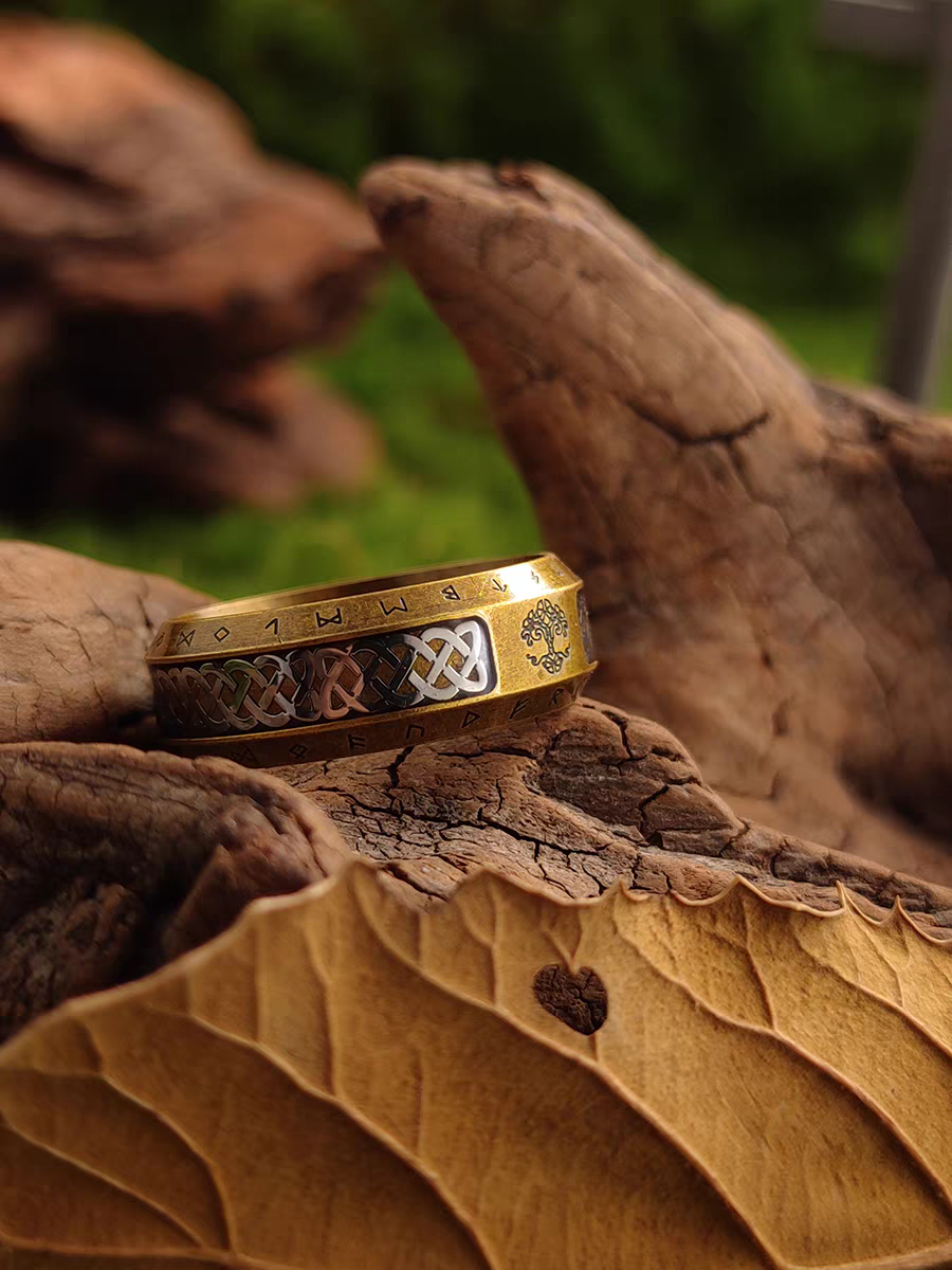 Yggdrasil Tree of Life Nordic Ring – Viking Rune Celtic Knot Stainless Steel Band
