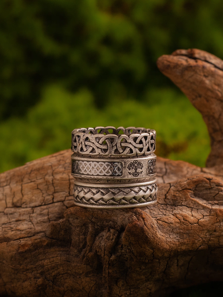 Yggdrasil Tree of Life Nordic Ring – Viking Rune Celtic Knot Stainless Steel Band