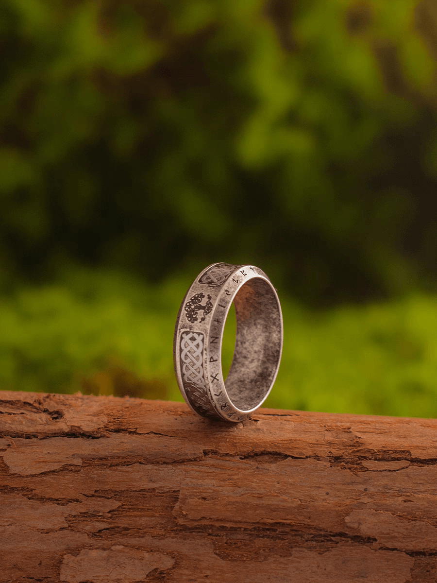 Yggdrasil Tree of Life Nordic Ring – Viking Rune Celtic Knot Stainless Steel Band