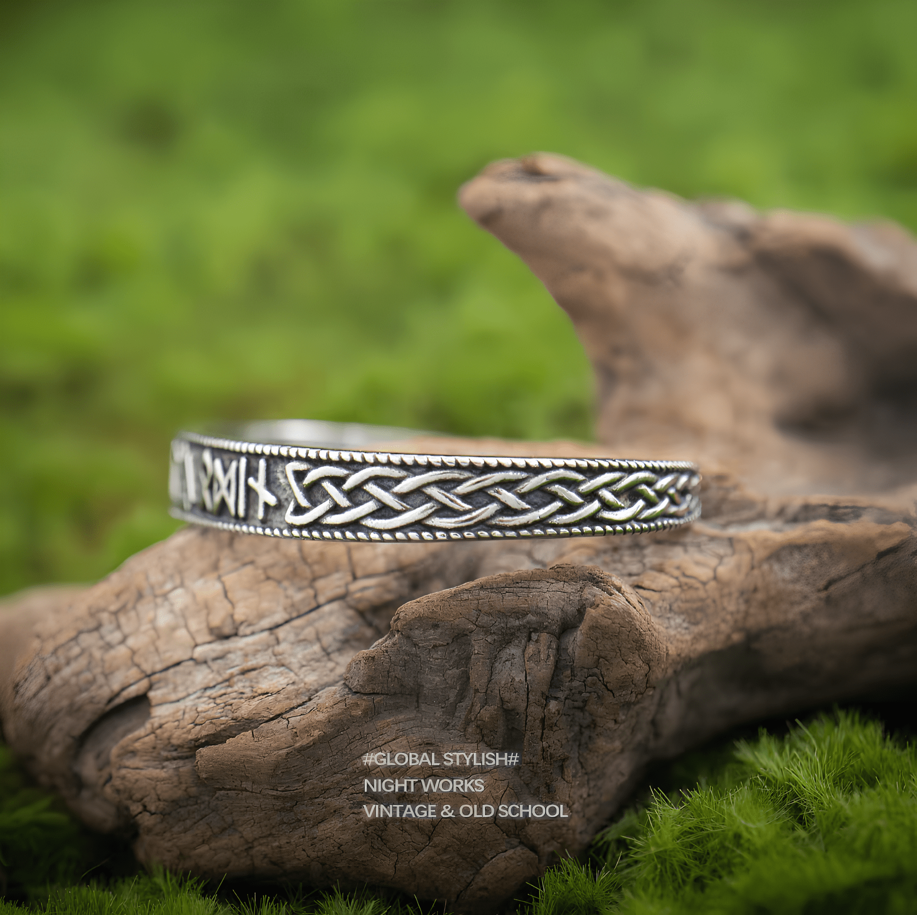 Valknut Nordic Viking Bangle – Norse Mythology Stainless Steel Cuff Bracelet - Night Works
