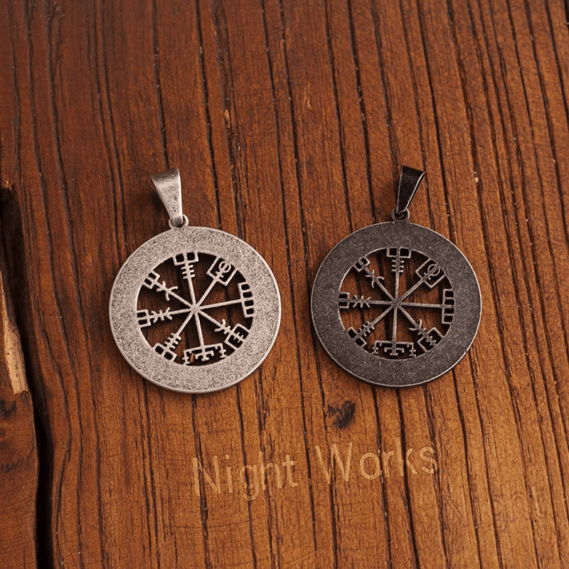 Vegvísir Viking Compass Pendant – Norse Rune Wayfinder Necklace - Night Works