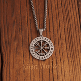 Vegvísir Viking Compass Pendant – Norse Rune Wayfinder Necklace - Night Works