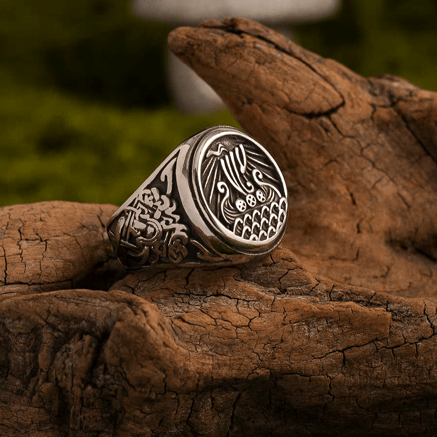 Viking Longship Adventure Ring – Norse Titanium Steel Ring - Night Works