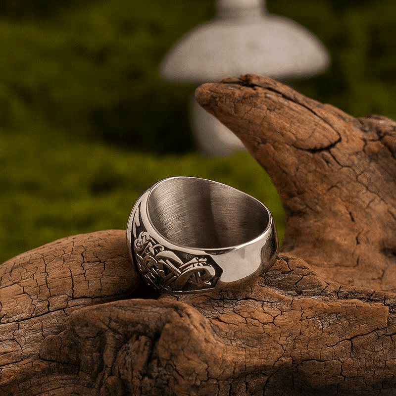 Viking Longship Adventure Ring – Norse Titanium Steel Ring - Night Works