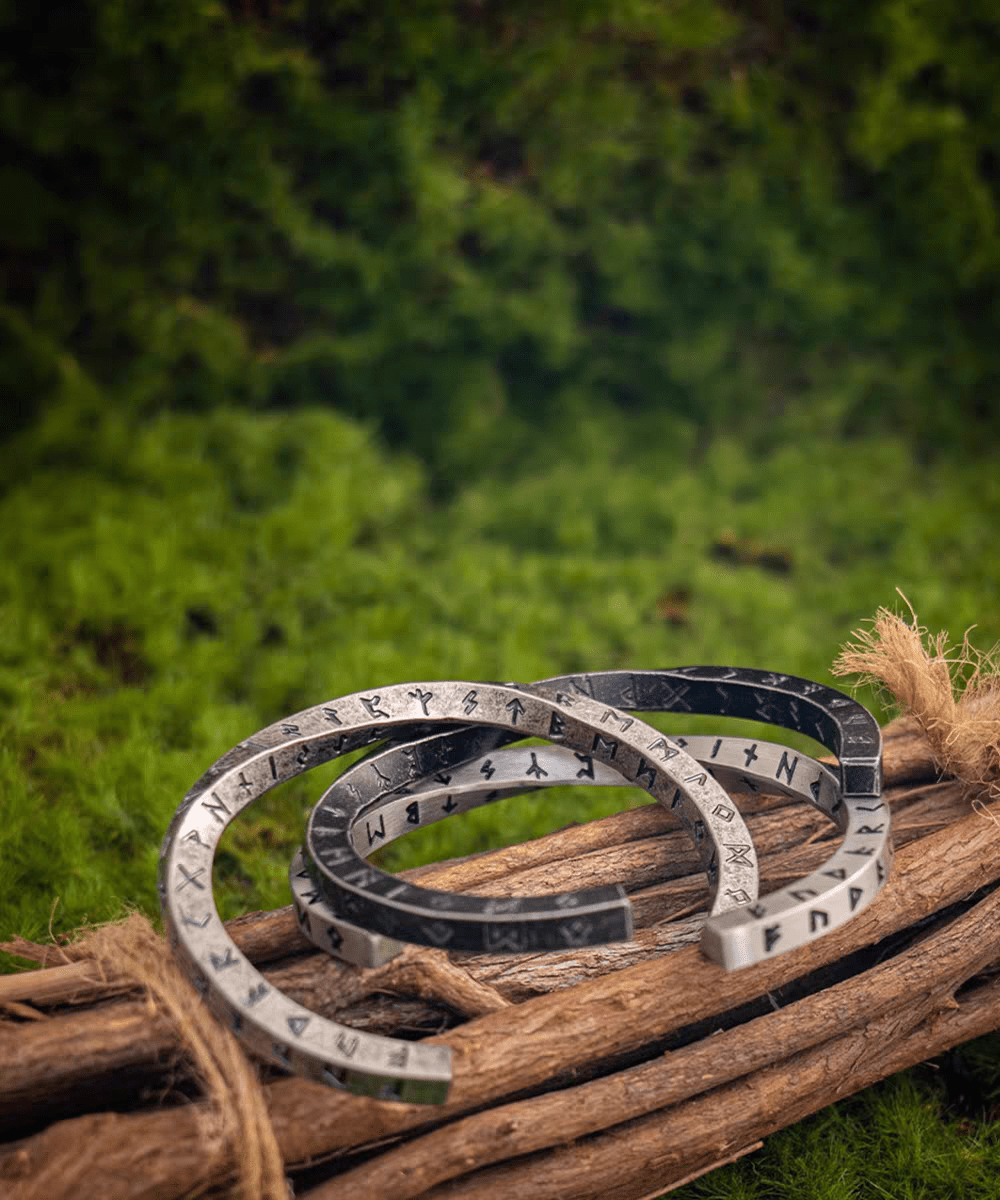 Viking Rune Cuff Bracelet – Vintage Nordic Stainless Steel Bangle - Night Works