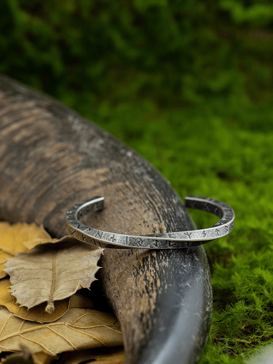 Viking Rune Cuff Bracelet – Vintage Nordic Stainless Steel Bangle - Night Works