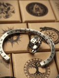 Viking Rune Cuff Bracelet – Vintage Nordic Stainless Steel Bangle - Night Works