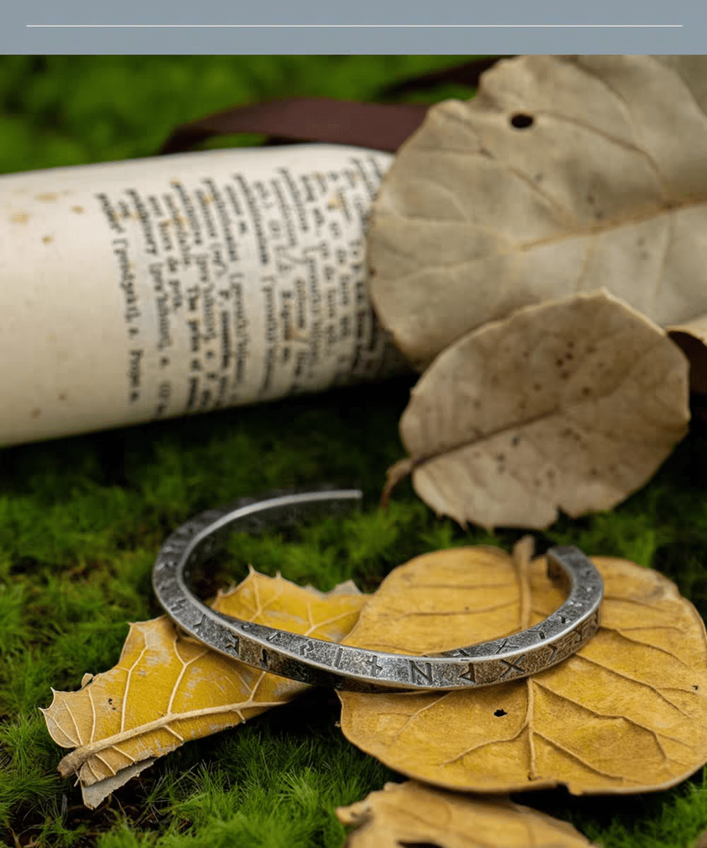 Viking Rune Cuff Bracelet – Vintage Nordic Stainless Steel Bangle - Night Works