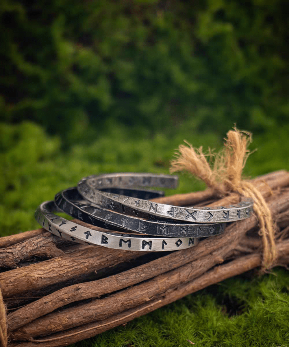 Viking Rune Cuff Bracelet – Vintage Nordic Stainless Steel Bangle - Night Works