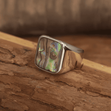 Vintage Abalone Shell Square Ring – Titanium Steel - Night Works