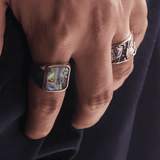 Vintage Abalone Shell Square Ring – Titanium Steel - Night Works