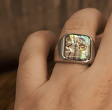 Vintage Abalone Shell Square Ring – Titanium Steel - Night Works