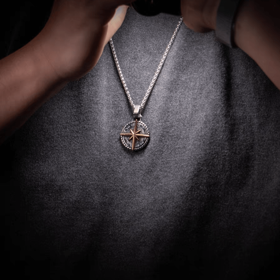 Vintage North Star Compass Pendant Necklace – Stainless Steel Nautical Jewelry - Night Works