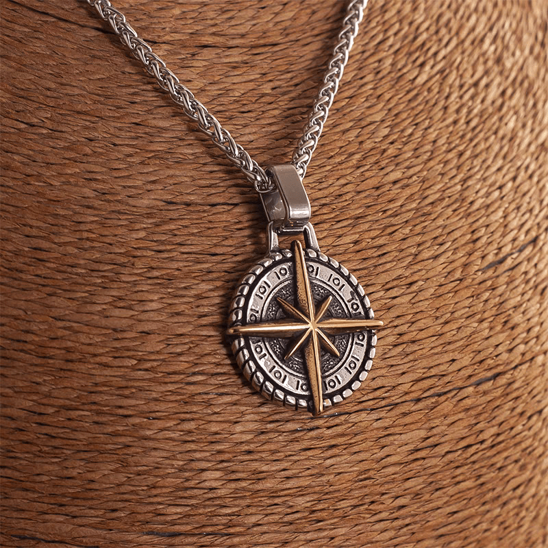 Vintage North Star Compass Pendant Necklace – Stainless Steel Nautical Jewelry - Night Works
