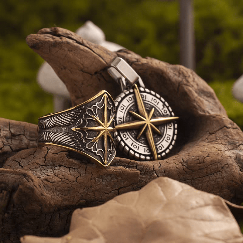 Vintage North Star Compass Pendant Necklace – Stainless Steel Nautical Jewelry - Night Works