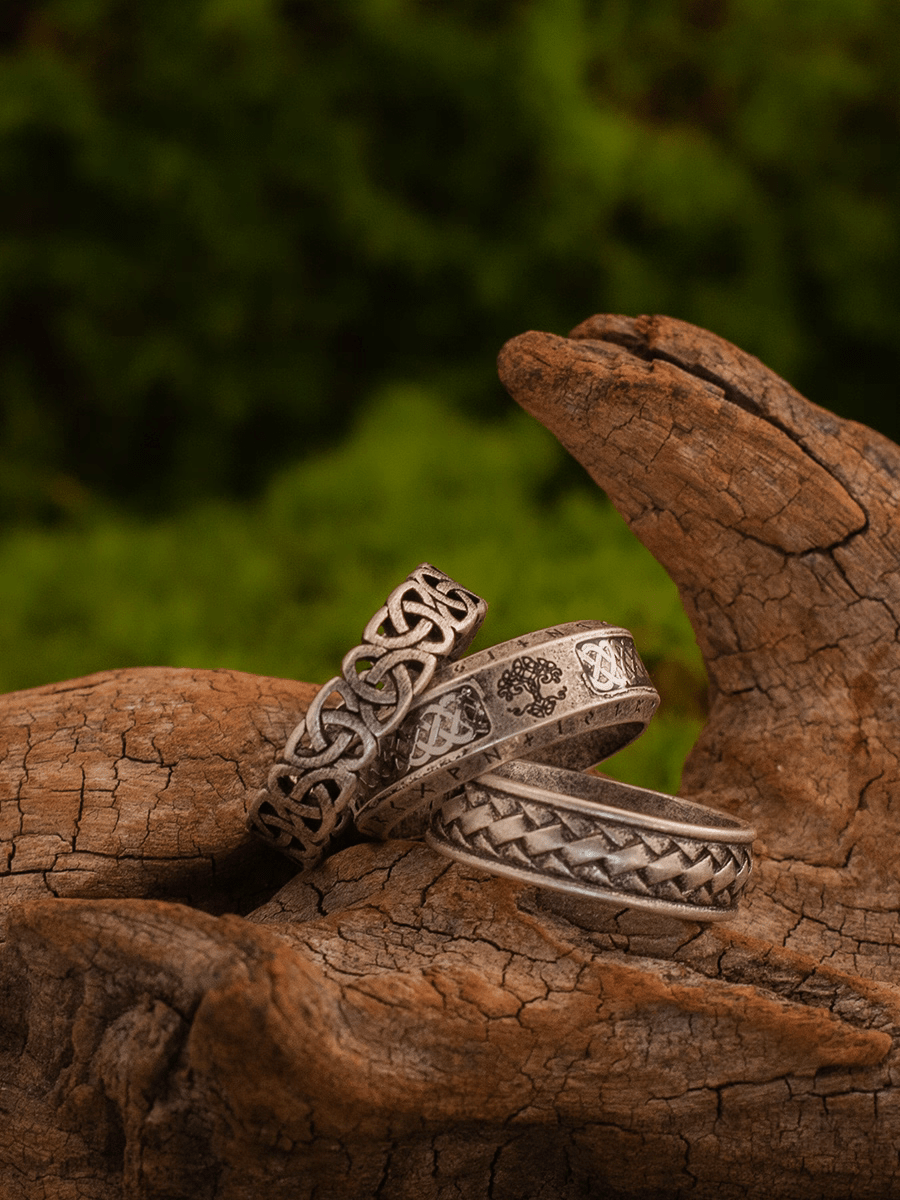 Yggdrasil Tree of Life Nordic Ring – Viking Rune Celtic Knot Stainless Steel Band - Night Works