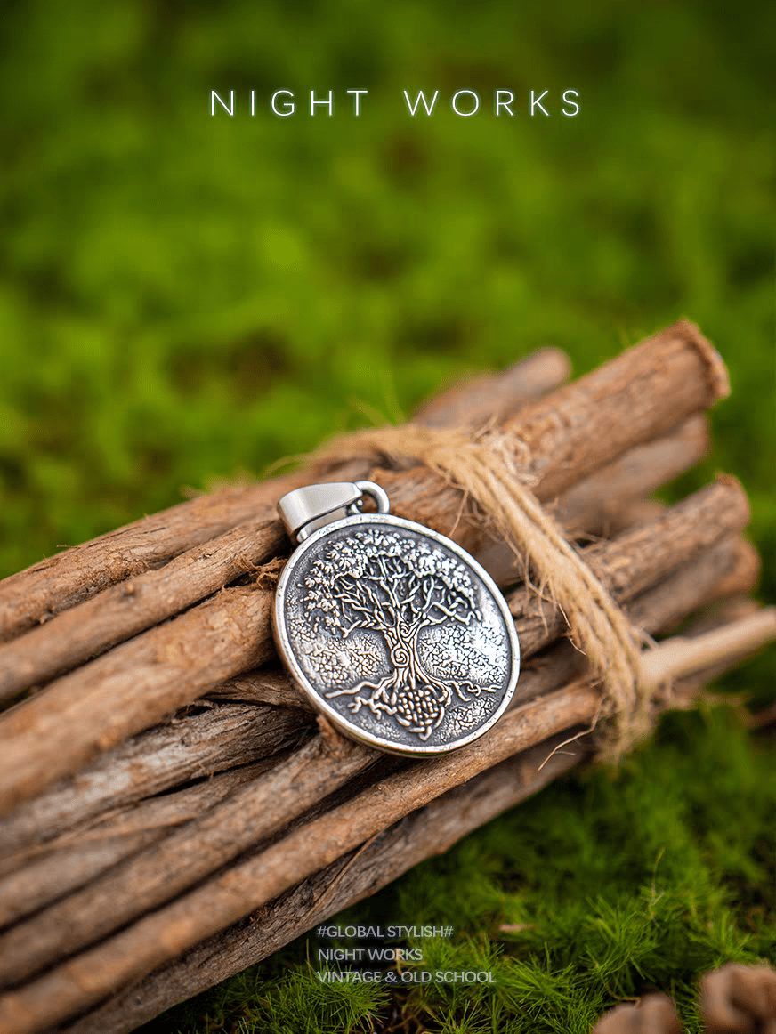 Yggdrasil Tree of Life Pendant – Norse Mythology Stainless Steel Viking Necklace - Night Works